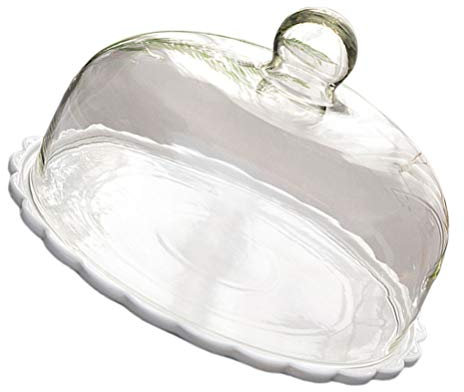 Glaskårta kupol klar cloche displayskydd med keramisk bricka litet kaklock för efterrätter 23,5 cm fyrkantig