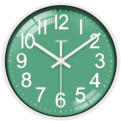 VIKMARI Orologio da Parete Piccolo 20 cm Verde Moderno Silenzioso a Batteria per Cucina Camera da Letto Bagno Soggiorno Ufficio Casa