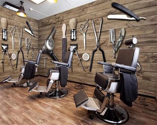 Papel Pintado Mural Autoadhesivo Tijeras De Madera De Barbería Retro Efecto 3D Que Incluye Pasta Para Sala De Estar, Oficina, Dormitorio, Comedor, Pasillo, Pared, Póster, Arte De Pared, F-490114032206