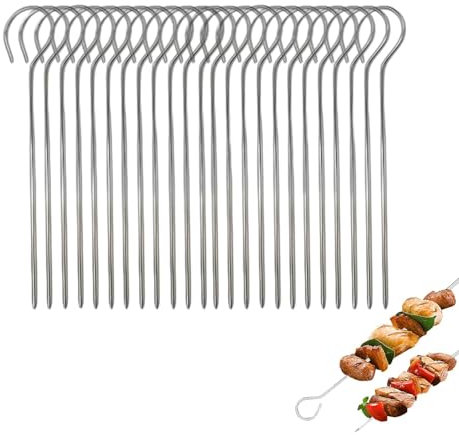 24PCS Skewers for Air Fryer, Metal Kebab Skewers for BBQ, Stainless Steel Skewer for Chicken, Kebabs and Cooking, 9 cm Metal Skewer for Outdoor Grilling and Air Fryer Use