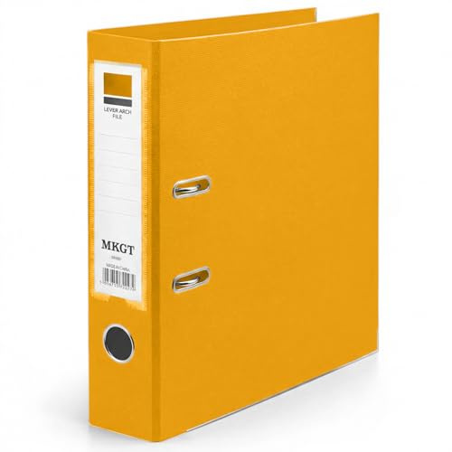 MKGT A4 Lever Arch File 75mm Spine – Heavy Duty Metal Lever Arch Mechanism, Strong Ring Binder Folder with Thumb Hole & Spine Label for Office, School & Home Filing (Yellow, Pack of 1)