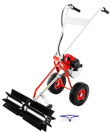 2-taktsmotorkvast 1 250 W sopmaskin, bensin, 43 cm³, cylindervolym 8 500 varv/min, sopkvast bensin 22,5 cm borsthuvuddiameter med skyddsglasögon för boulevards, gräsmattor