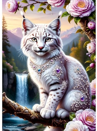 DPHERO Big Cat Diamond Painting Kits for Beginners Adults,5D DIY Fantasy Kitten Diamond Art Kits,Round Full Drill Flowers Gem Art Crafts,DIY Painting by Numbers for Home Wall Decor 12x16 inch