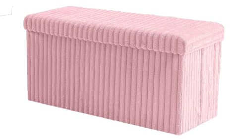 Large Ottoman Storage Box with Lid | Folding Footstool Bench Seat | Rectangular Storage Chest for Bedroom, Living Room & Hallway | Blanket, Toys & Clothes Organizer (Pink, Large Box-76x35x35 cm)