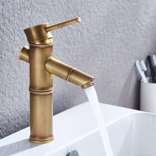 HpLive Rubinetto in bambù antico in ottone con miscelatore monocomando per acqua calda e fredda, per bagno cucina (S)