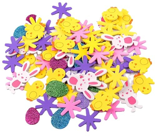 JYXNU Kit di 100 Adesivi Pasquali Glitterati in Schiuma a Forma di Animale,Kit Lavoretti di Pasqua Bambini, Adesivi Pasquali per la Decorazione Della Casa, Fai da Te, Teste, Festa di Pasqua