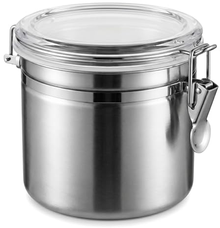 Kaffeburk lufttät med lock kaffebönor 1 100 ml, rostfritt stål kaffeburk, lufttät kaffebehållare i rostfritt stål kaffeförvaringsburk för kaffebönor, kaffepulver, te, mjöl, müsli och socker