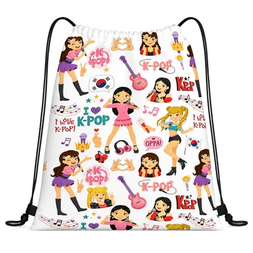 Onperpoe K Pop Drawstring Bags, Kpop Gym PE Bag for Sport, Travel, School, Gifts for Girls K-pop Fans Korean Music Lovers, String Bag for Beach Swimming Pool (C)