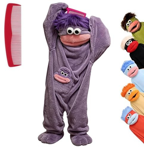 Big Mouth Monster Onesie Adult Funny Silly Onesie | Flannel Long Sleeves Hooded One-Piece Halloween Costumes Cute Cartoon Party Jumpsuit Cozy Home Loungewear (No Shoes Included)
