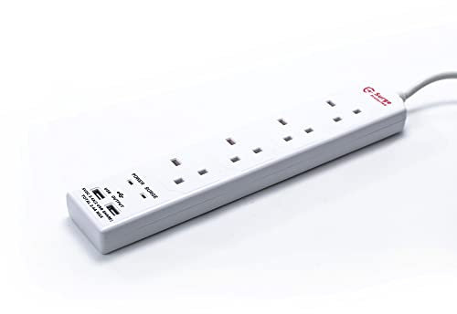 STATUS Multi Plug Extension | 4 Socket Extension Cable | 2m Extension Lead | Double USB Multi Plug | S4W2M2XUSB1PK4