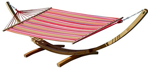 ALEOS. AS-S 410cm XXL hamac Cadre Natur-Alicia mélèze en Bois avec Tige hamac coloré