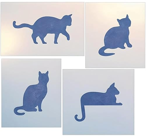 Cat Set Stencil - 5 x 2.5, 3 x 3.75, 3 x 3.5, and 4 x 3.5 - Cat Stencil Set – 4 Adorable Cat and Feline Silhouette Templates for Crafts, Painting, Furniture – The Artful Stencil