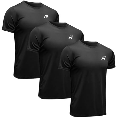 MEETWEE Maglietta Uomo, Maglia a Manica Corta Asciugatura Rapida Fitness T-Shirt da Sport per Corsa Palestra Fitness (Nero + Nero + Nero, XL)