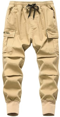 LAUSONS Pantaloni Jogging da Bambino - Pantaloni Cargo Ragazzo con Tasconi Cachi Taglia 150/10-11 Anni