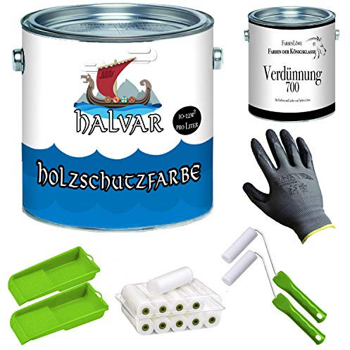 Halvar Holzschutzfarbe skandinavische Wetterschutzfarbe mit PREMIUM Lackier-Set + Verdünnung (1 L) Holz-Lack wetterbeständiger Langzeitschutz (2,5 L, Schwedenrot)