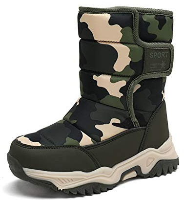 Enfant Bottes de Neige Garçon Filles Hiver Chaussures Chaud Botte Hiver pour d'hiver Fourrure Chaudes Souple Fourrée Doublé Antidérapant Sole Étanche Bottes de Neige Vert Camouflage 34