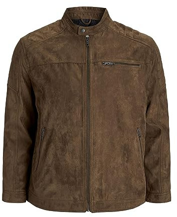 Herren JACK & JONES Kunstleder Jacke Plus Size | Biker Bomber Übergangs Blouson | Übergröße JJEROCKY, Farben:Braun, Größe Jacken:3XL