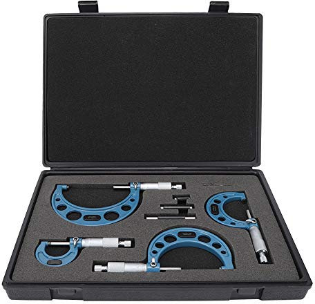 Set di 4 Micrometri per Esterni, Micrometro Metrico 0-100 Mm 0,01 Mm di Alta Precisione con Scatola di Immagazzinaggio, per Misurazioni di Precisione di Lunghezza, Diametro e Spessore