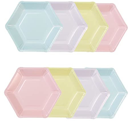 Talking Tables Pack of 8 (26cm) Large Hexagon Shaped Pastel Paper Plates | Disposable Party Tableware for Kids Birthday Valentine's Day