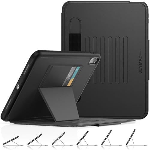 SEYMAC stock Hülle für iPad (A16) 11./ 10. Generation 11/10,9 Zoll 2025/2022, Magnetisch Stoßfest Hülle mit [7 Winkel-Ständer] Stifthalter & Kartenfächer, Auto Schlafen Wachen, Schwarz