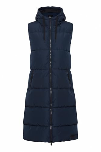 OXMO OXSolice Damen Weste Outdoor-Weste Lange Weste seitliche Reißverschlüsse mit hochabschließendem Kragen Kapuze mit Kordelzug, Farbe: Total Eclipse (194010), Größe: S