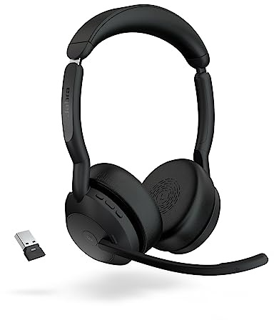 Jabra Evolve2 55 Stereo Wireless Headset - Features AirComfort Technology, Noise-Cancelling Mics & Active Noise Cancellation - Works with UC Platforms Such as Zoom & Google Meet - Black