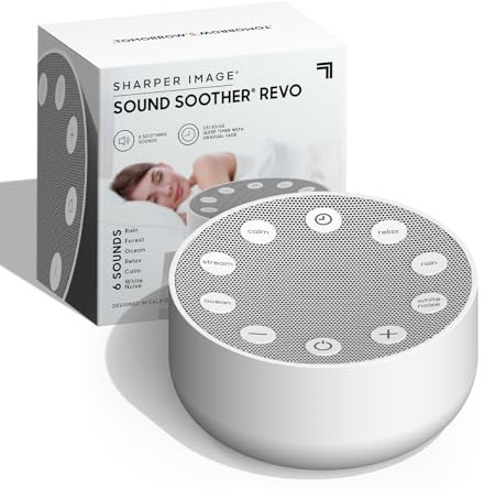 Sharper Image Sleep Therapy Portable White Noise Machine - Relaxing Sound Therapy for Baby, Kids & Adults, Calming Relaxation & Wellness Device, Peaceful Rest Sleeping Aid for Home & Travel, Grey