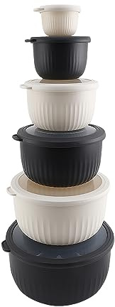 COOK WITH COLOR Prep Bowls with Lids- Wide and Deep Nesting Plastic Small Mixing Bowl Set with Lids, 12 Piece Set - Deep Bowls, Speckled Black