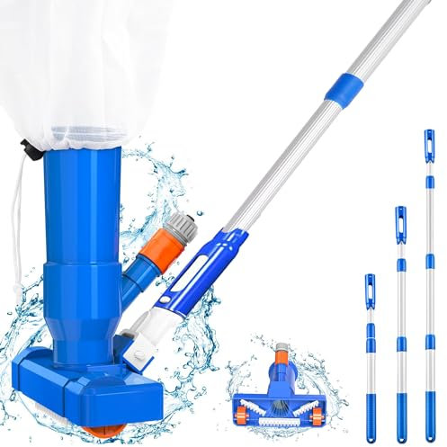 Hot Tub Vacuum with Telescopic Rod, 100cm Pool Cleaner Kit Brush and Mesh Leaf Bag, Pond Jet Vacuum for Cleaning Suction Swimming Pool Bottom for Outdoor Garden Spa Fountain Above Ground