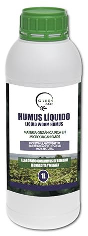 GREENGOF Humus Líquido de Lombriz Premium 1L. Enriquecido con Leonardita y Melaza. Fertilizante Rico en Microorganismos. Acelera el crecimiento de las Plantas. Aumenta el tamaño y cantidad de Frutos.