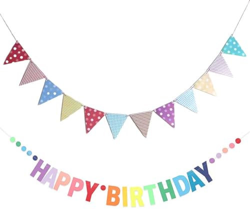Happy Birthday Bandierine, Set da 2 pezzi Happy Birthday Banner Decorativo Striscione Buon Compleanno Colorato Festoni Decorazioni per Festa di Compleanno