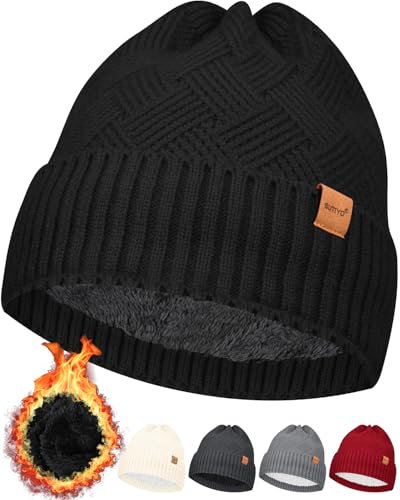 SUTIYO Beanie Mütze Damen mit Fleecefutter Herren Wintermütze Warme Strickmütze Thermo Wollmütze Frauen Mützen (DE/NL/SE/PL, Alphanumerisch, Einheitsgröße, Einheitsgröße, Schwarz)