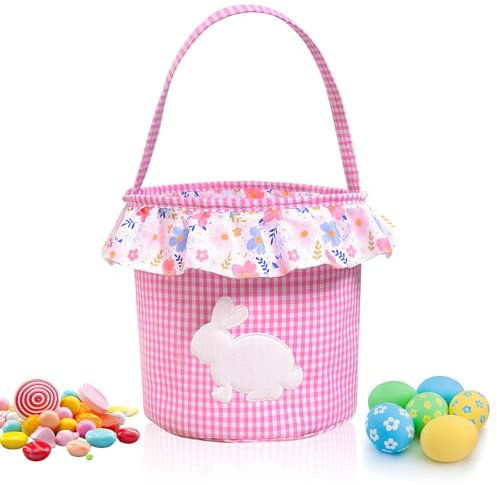 HYran Cestino Pasquale per Bambini con Manico, Cestino Coniglietto Pasquale, Cesto Regalo di Pasqua, Cestini Pasquali, Sacchetto Regalo Pasqua, Borsa Coniglio Pasquale (Rosa)