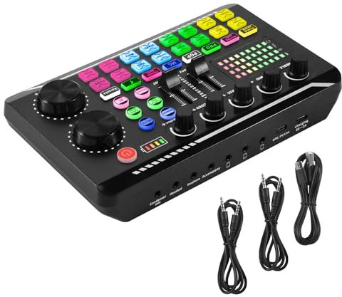 Jrifedptry Live Scheda audio esterna, Bluetooth 5.0 Voice Changer, 16 tipi di effetti sonori, 6 modalità mixer per telefoni, PC, tablet