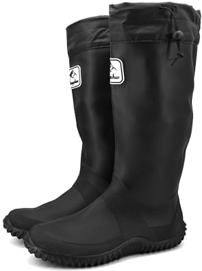 JOMIX Unisex Gummistiefel Damen Herren Faltbar Hoch Regenstiefel Wasserdichte Rutschfest Leicht PVC Stiefel Garten Regenschuhe (YXM2507, Schwarz, 42-43 EU)