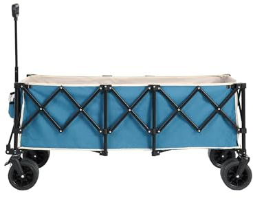 Seyakany Carrello da giardino pieghevole, carrello della spesa con capacità di peso di 220 libbre, con grandi ruote da spiaggia tutto il terreno e portabevande. blu