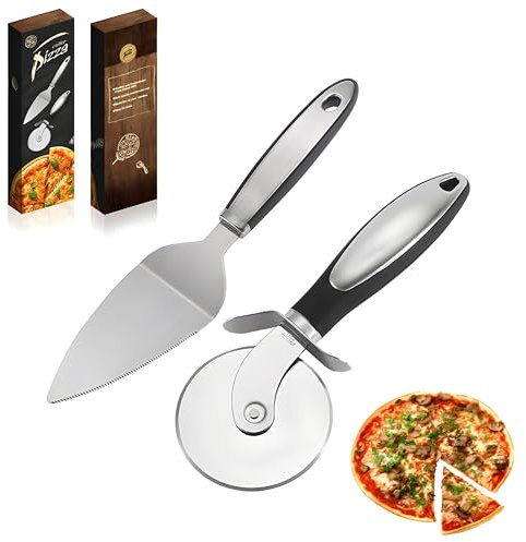 ORAGKE Rotella Tagliapizza Set 2 in 1, Taglia Pizza e Pala Torta in Acciaio Inox con Impugnatura Ergonomica Antiscivolo e Salvadita Tagliapasta, Pizza Cutter per Pizza Torte Pie Waffle Pane, ø 7,8 cm