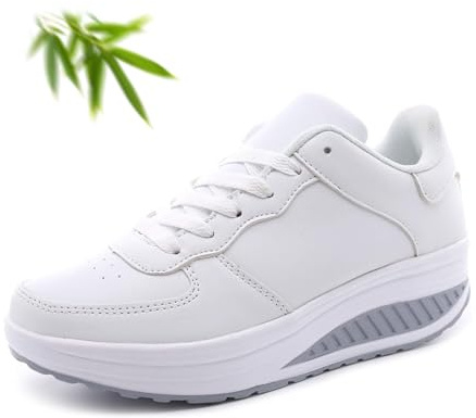 Baskets orthopédiques à semelle compensée, respirantes, tendance, décontractées, pour femme, semelle en cuir à bascule, à enfiler, mocassins, blanc, 42.5 EU Large