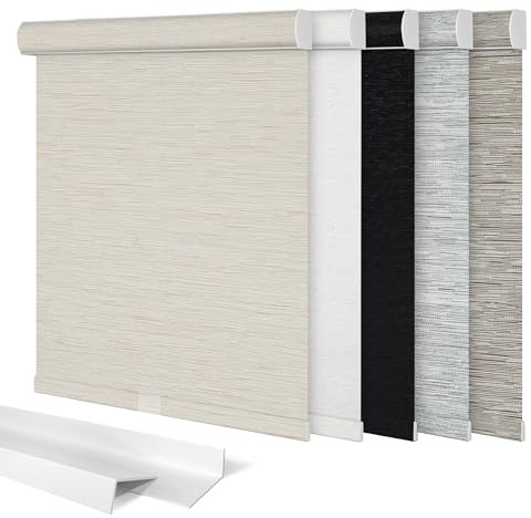 Sulugood Blackout Roller Shades,Figured Fabric,Beige,Easy-Install,Custom