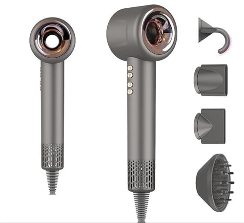 Sèche-cheveux ionique compact et puissant avec diffuseur pour boucles, air froid, brushing et coiffure professionnelle - Silencieux, léger, multifonction, Garantie 2 ans - Accessoires inclus.