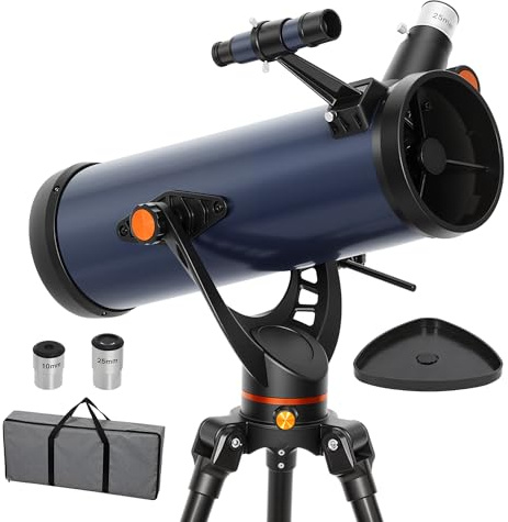 Télescope Outsunny pour Astronomie débutants Adultes 114mm Aperture 470mm Télescope astronomique à Miroir débutant avec trépied Support Sac de Transport de Voyage Bleu foncé