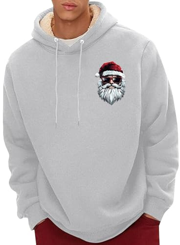 Fleecefodrad julhuvtröja, varm tomte tryck pullover sweatshirt med dragskohuva, mjuk mysig jultröja med ficka, rolig festlig huvtröja för presentutbyte, pubkvällar eller vinterevenemang