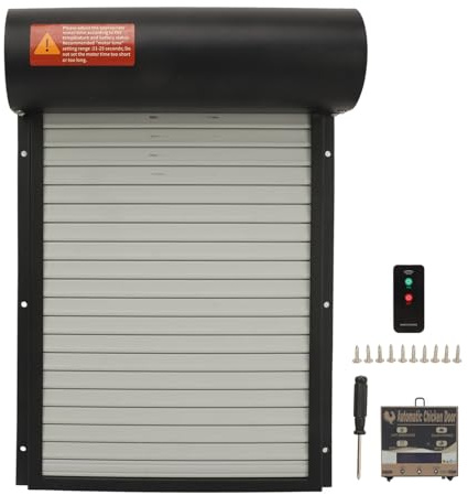 Abridor automático de Puerta de gallinero, Temporizador con batería, Sensor de luz, Control Remoto, Pantalla LED, Manual, Puerta de Pollo automática (Negra)