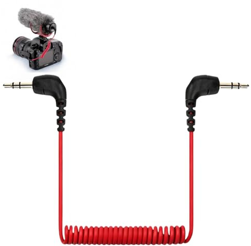 Ouitble 3,5 mm TRS mikrofonkabel, 90 graders vinklad 3,5 mm TRS till TRRS adapterkabel för BOYA för Rode SC2 Phone Tablet Mic SLR-kamera, justerbar från 20 till 50 cm