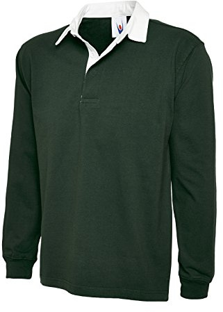 Uneek New Mens Plain Premium Rugby Shirt -Bottle Green - X-Large