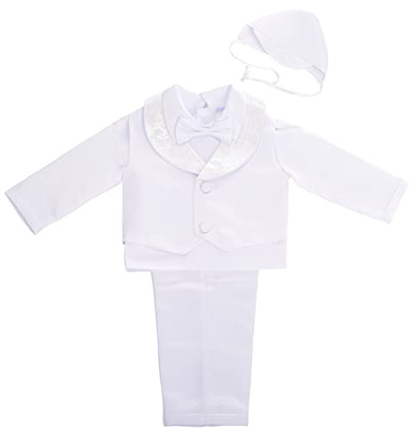 Lito Angels Vetement Tenue Bapteme Costume Blanc avec Bonnet Chapeau pour Bebe Garcon Taille 9-12 Mois, Manche Longue