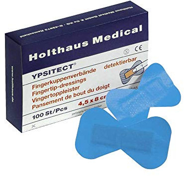 Holthaus Medical YPSITECT® Fingerkuppenverband Fingerkuppenpflaster Fingerpflaster, detektierbar, wasserfest, 4,5x8cm, 100St