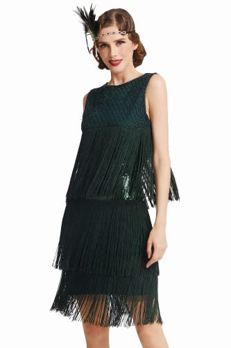 BABEYOND ArtiDeco Abito Charleston Donna Anni '20 Vestiti Anni '20 con Frange Lungo, Paillettes e Perline in Stile Grande Gatsby Vestiti daCocktail 1920s Costume Flapper Donna