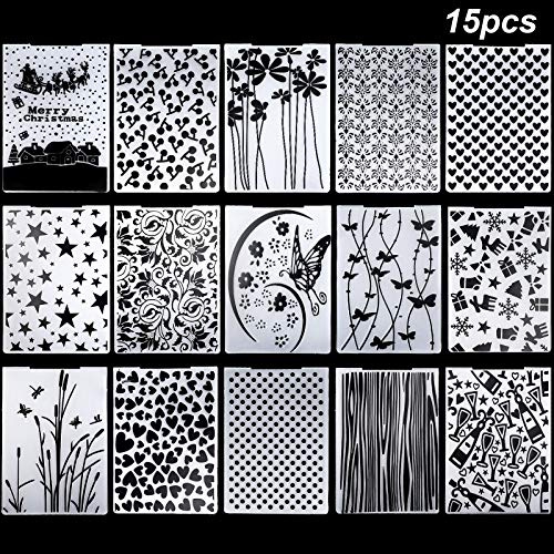 15 Pieces Embossing Folders 5.7 x 4.2 Inch Plastic Template Craft Card Christmas for Making Paper Cards Photo Album Wedding Decoration Scrapbooking