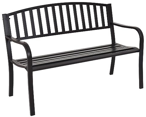 COSTWAY Panchina da Esterno, Panca in Metallo con Schienale Squisito, Braccioli Ergonomici e Sedile Ampio, Panchina da Giardino, Balcone e Cortile, Portata 280 kg (Righe)
